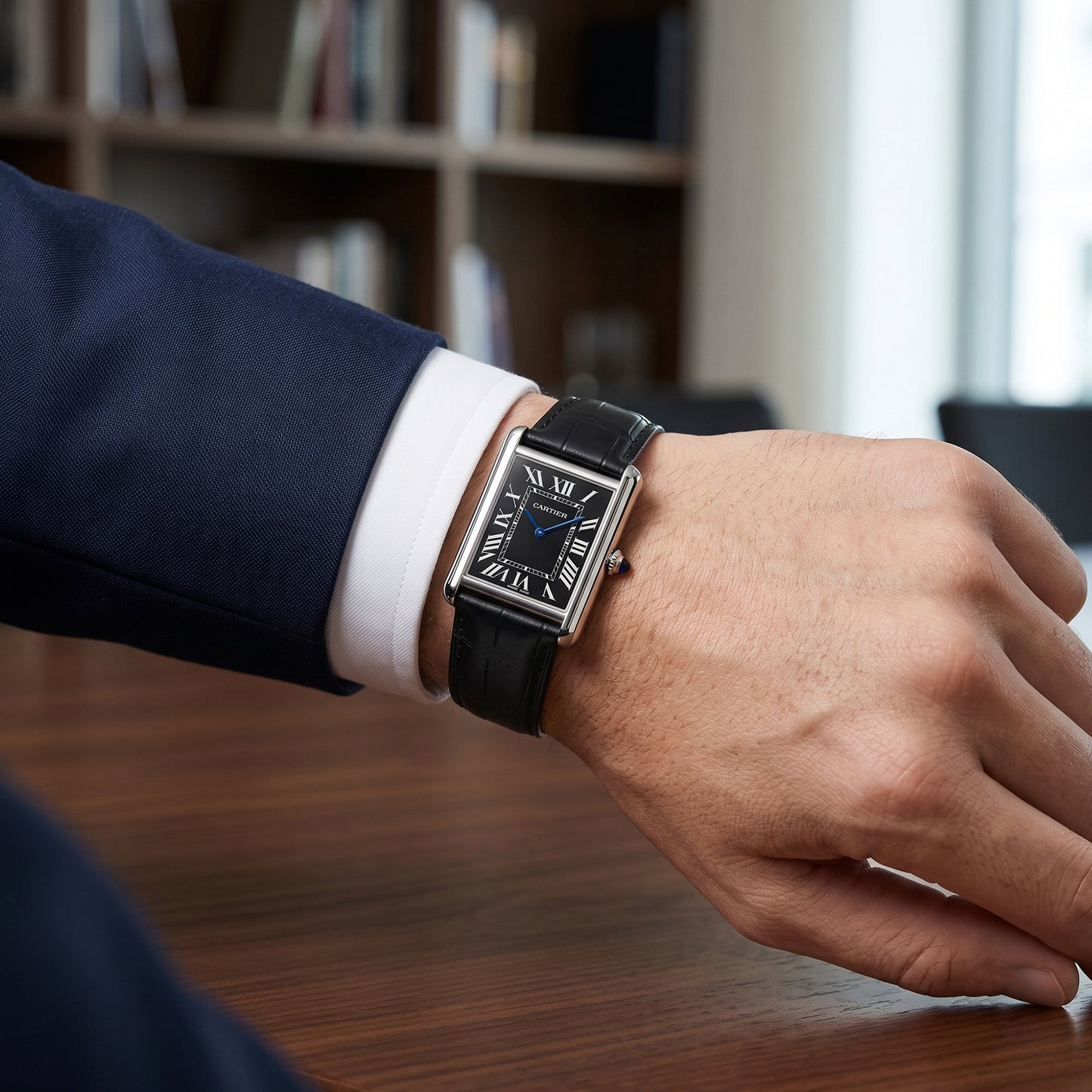 Cartier Tank Leather Strap Couple Watch Set