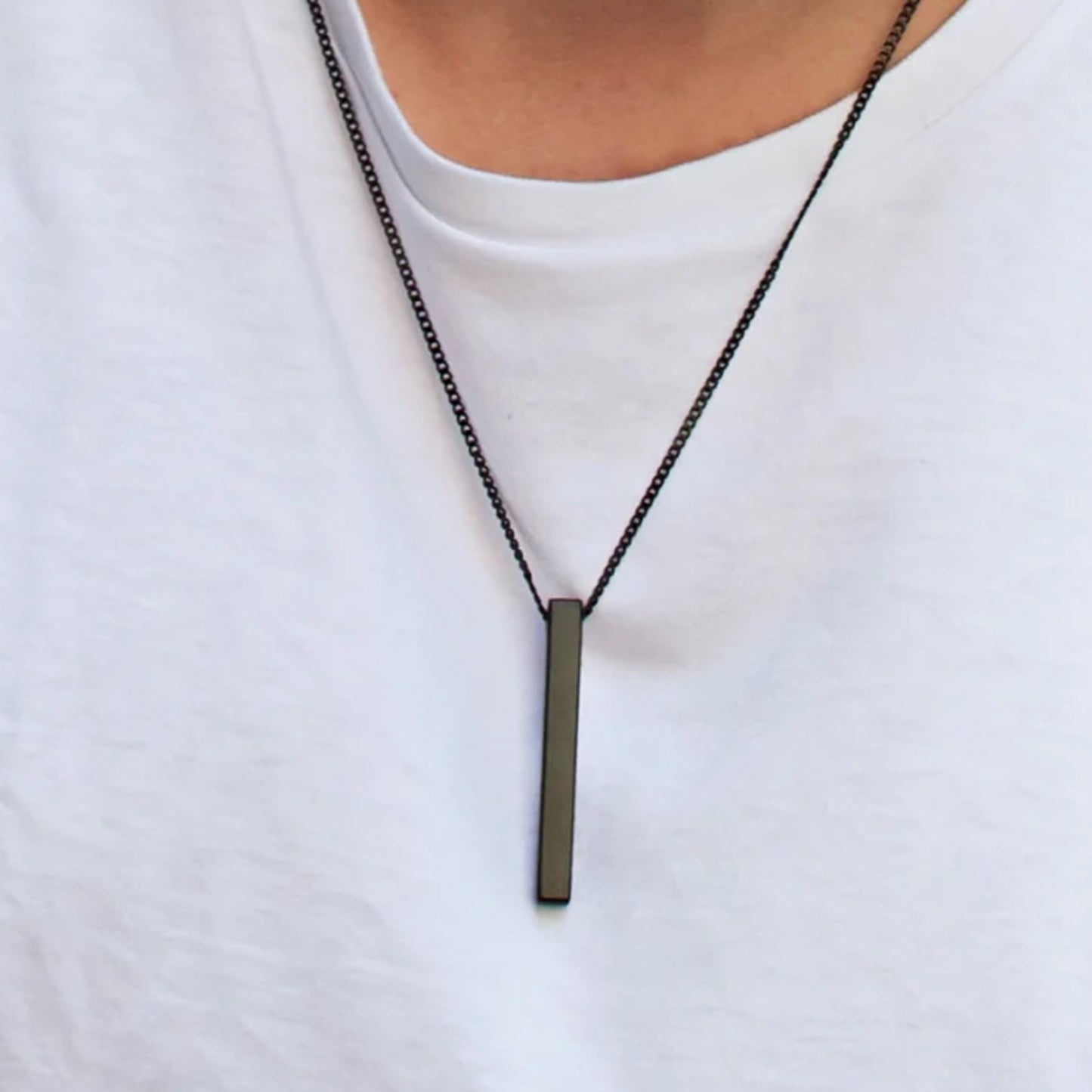 Black Bar Pendant With Sleek Chain