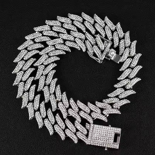 Iced Out Dragon Spike Chain (Silver)