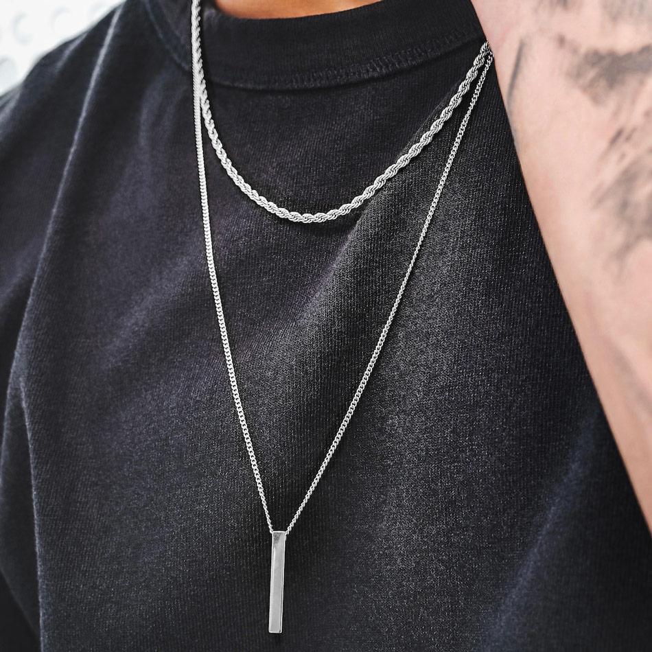 Silver Bar Pendant With Sleek Chain
