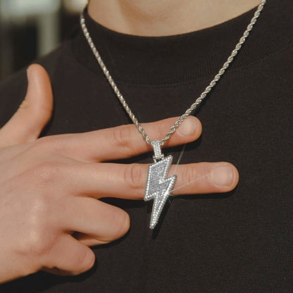 Thunder Bolt Iced Out Pendant (Silver)
