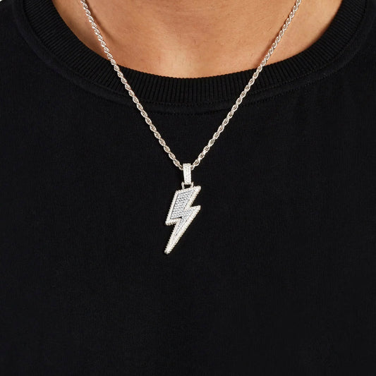 Thunder Bolt Iced Out Pendant (Silver)
